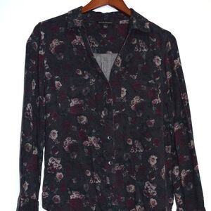 Rock & Republic Floral Shirt M Gray Pink Dark Academia Cottagecore Cozy